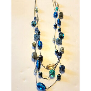 VTG Estate Lia Sophia Necklace Multi-Chain Multicolor Sea Glass Beaded Jewelry